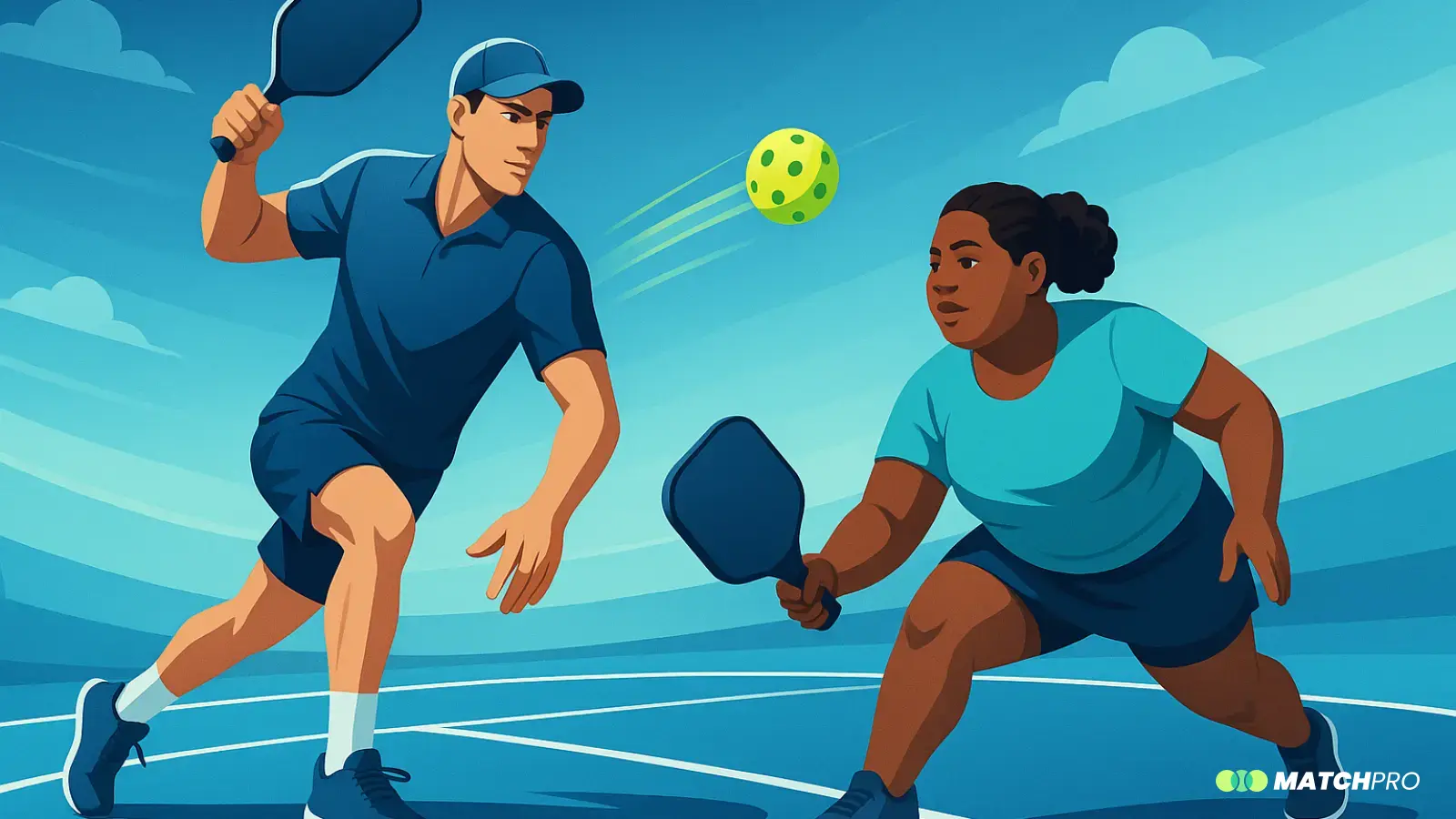 Ilustración vectorial sin texto sobre Elige la Pala de Pickleball Según Tu Altura y Fuerza.