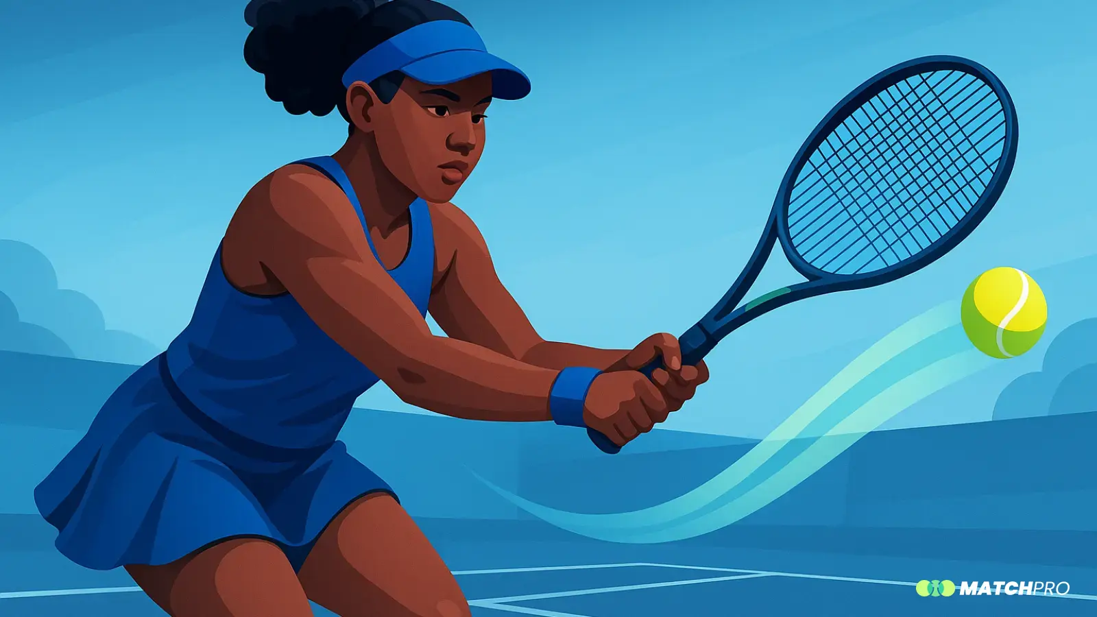 Ilustración vectorial sin texto sobre Mecánica del golpe de derecha plana en tenis.