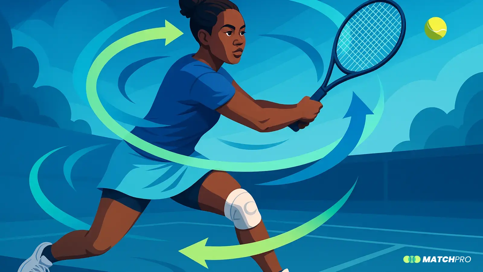 Ilustración vectorial sin texto sobre Mecánica de rotación para jugadores con lesiones.