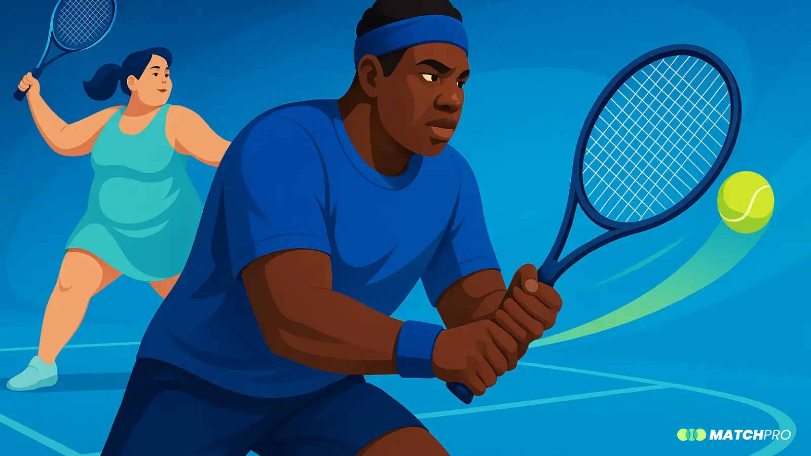 Ilustración vectorial sin texto sobre Elegir Raqueta según tu Tipo Corporal.