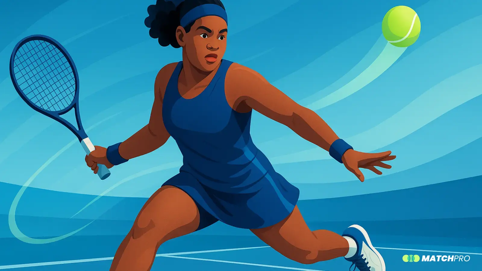 Ilustración vectorial sin texto sobre Mejora tu equilibrio en el tenis: técnica estable.